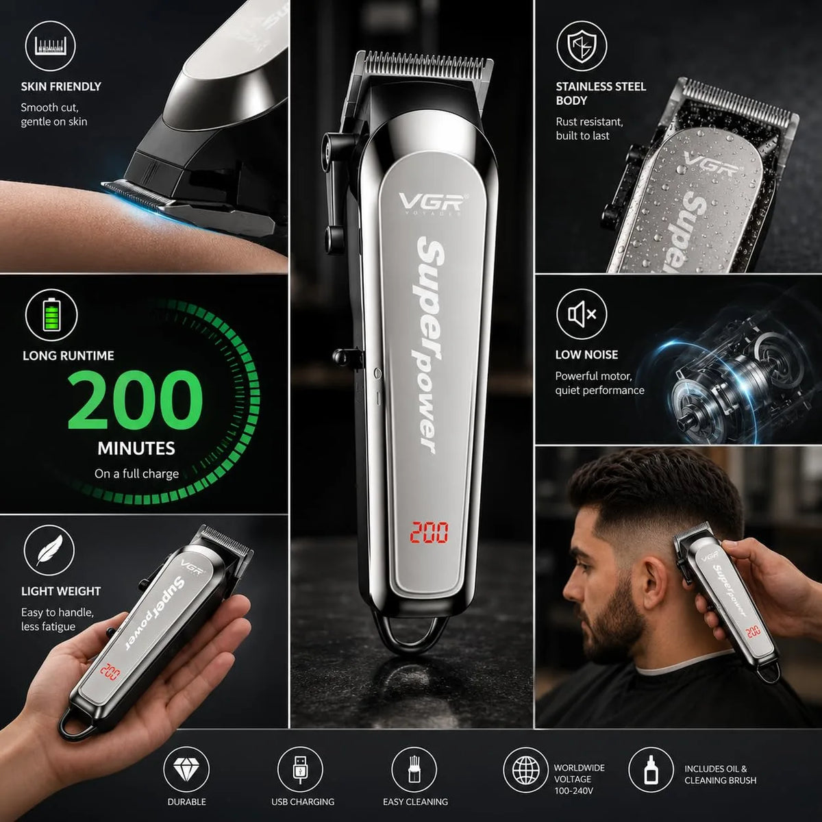 VGR V-060 Cordless Beard Trimmer & Hair Clipper